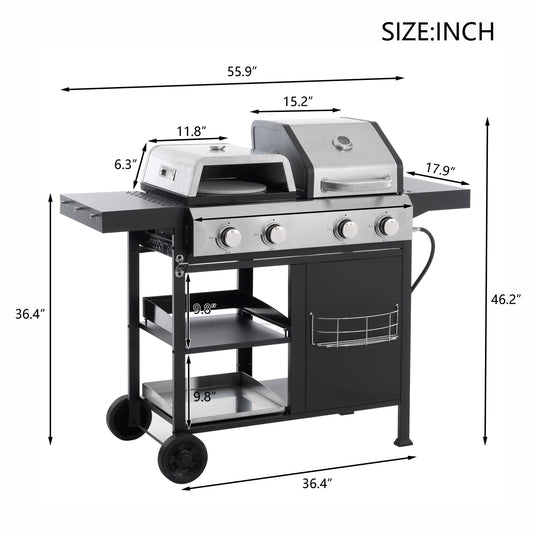 2+2 Multi-Function Gas Grill and Griddle Combo with Pizza Pan and Cover