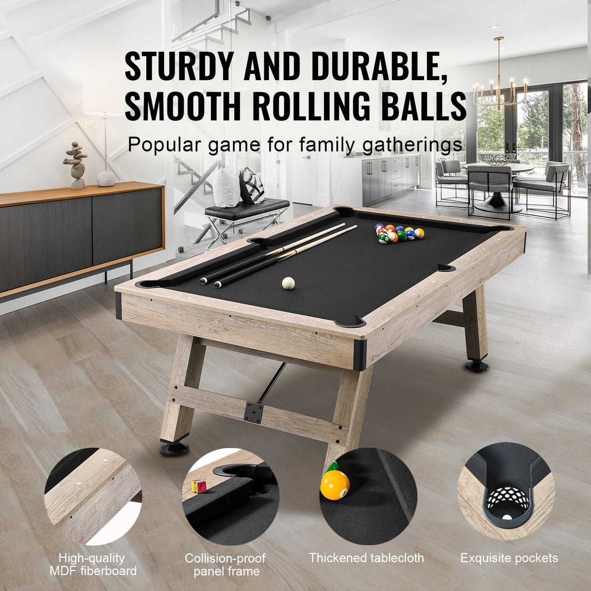 7 Ft Billiards Table with Adjustable Legs and Complete Accessory Set