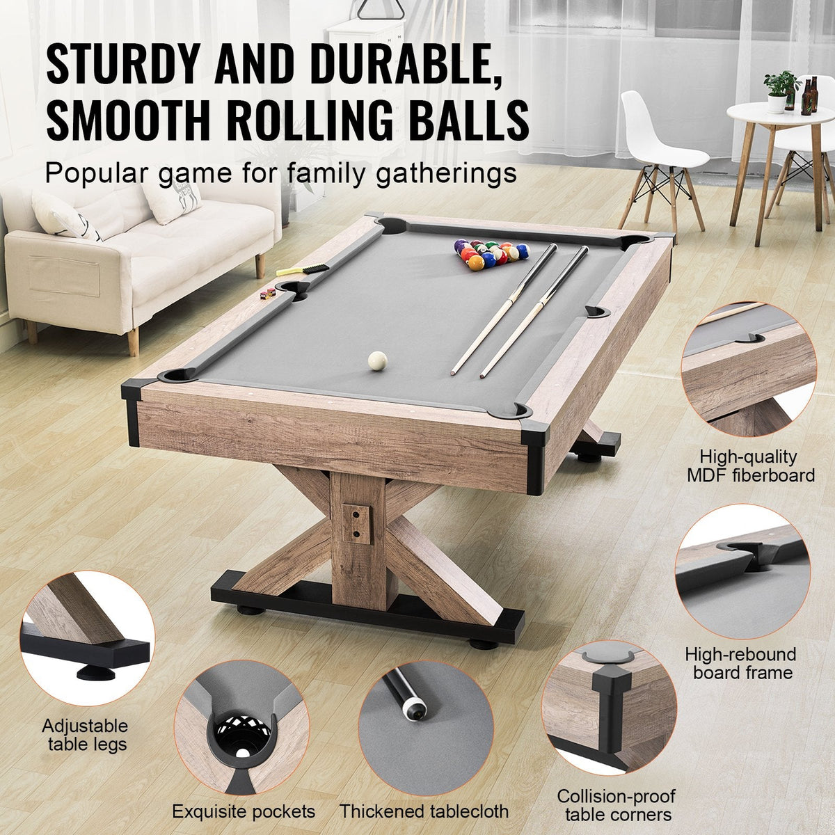 3-in-1 Billiard, Table Tennis &amp; Dining Table with Accessories