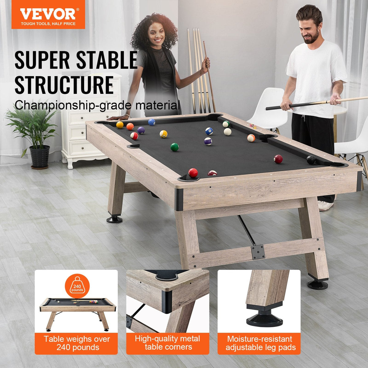 7 Ft Billiards Table with Adjustable Legs and Complete Accessory Set