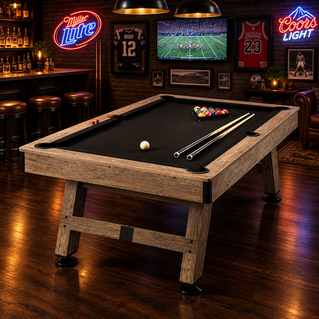 Billiards Table, 7 ft Pool Table, Adjust Legs Stable Billiards Table, Pool Table Set Includes Balls, Cues, Chalks and Brush, Wood Color with Black Cloth, Perfect for Family Game Room Kids Adults