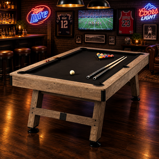 Billiards Table, 7 ft Pool Table, Adjust Legs Stable Billiards Table, Pool Table Set Includes Balls, Cues, Chalks and Brush, Wood Color with Black Cloth, Perfect for Family Game Room Kids Adults