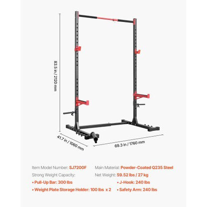 Power Cage Rack, Multifunctional Squat Rack for Home Gym, Width-Adjustable Workout Strength Training Equipment with 6 Band Pegs, Landmine Attachment & Safety Bars for Bench Press Squats Pull-Up