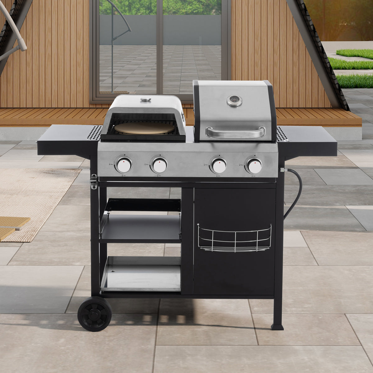 2+2 Multi-Function Gas Grill and Griddle Combo with Pizza Pan and Cover