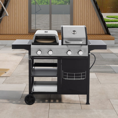 2+2 Multi-Function Gas Grill and Griddle Combo with Pizza Pan and Cover