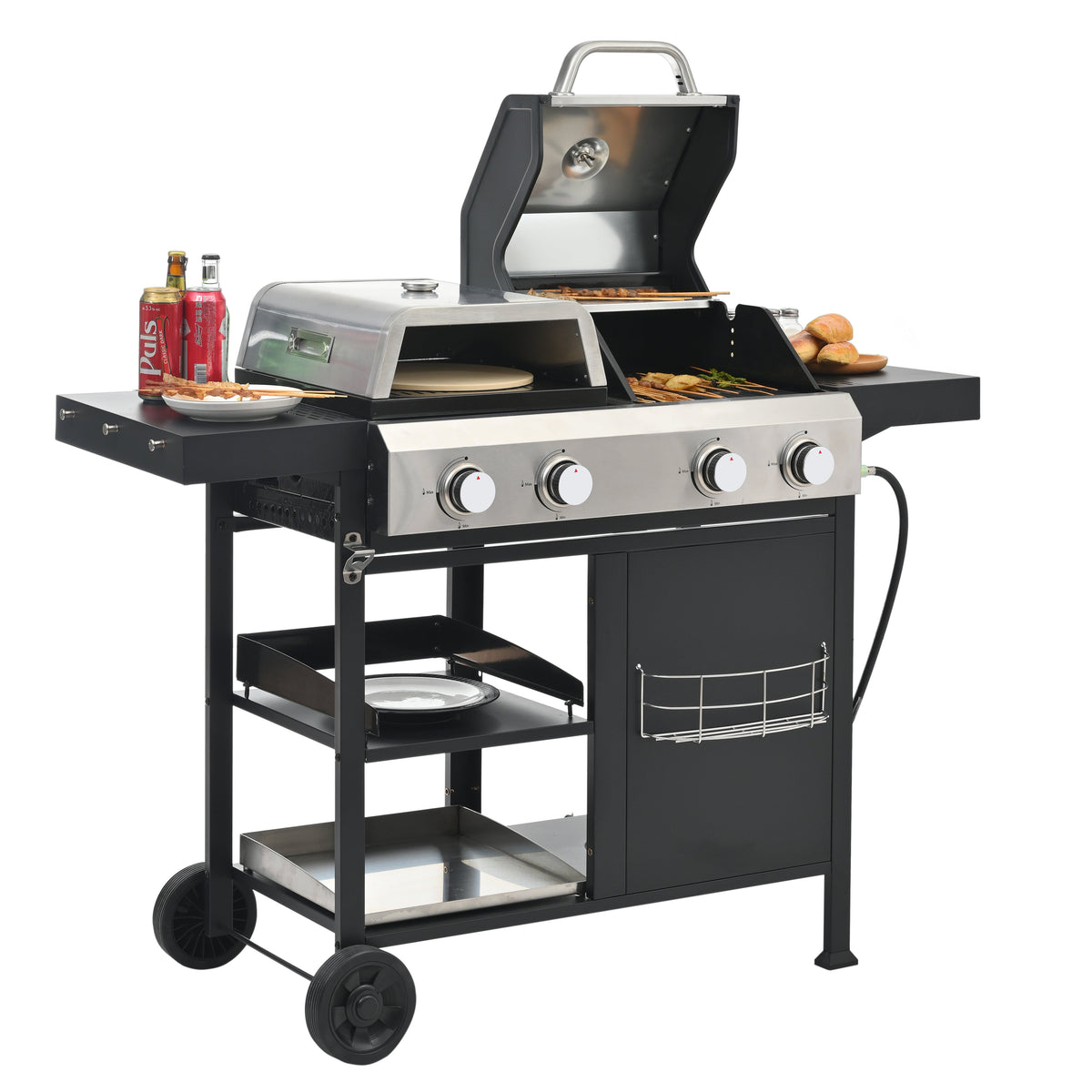 2+2 Multi-Function Gas Grill and Griddle Combo with Pizza Pan and Cover