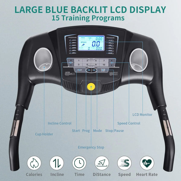 Electric Treadmill Designed for Home Workouts, 2.5HP Motor, 12 Auto Incline Levels, Foldable with LCD Monitor
