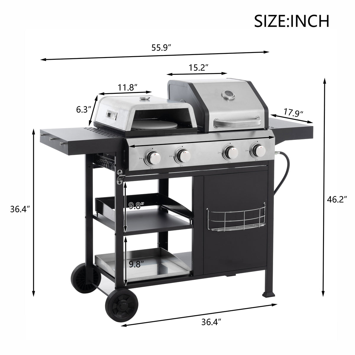 2+2 Multi-Function Gas Grill and Griddle Combo with Pizza Pan and Cover