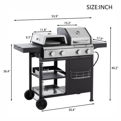 2+2 Multi-Function Gas Grill and Griddle Combo with Pizza Pan and Cover
