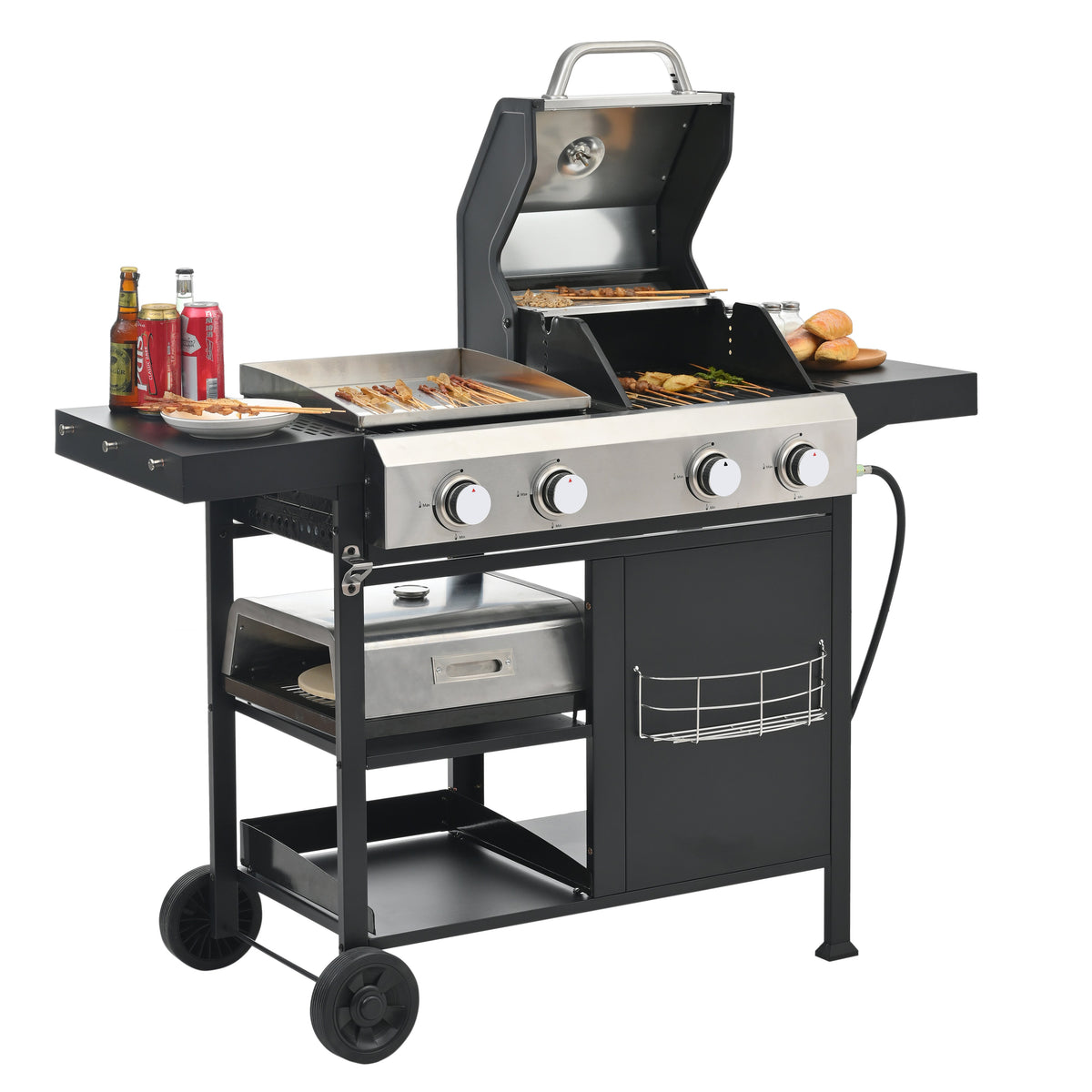 2+2 Multi-Function Gas Grill and Griddle Combo with Pizza Pan and Cover