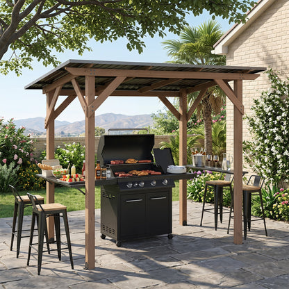 Cedar Wood Grill Gazebo with Galvanized Metal Roof and Side Shelves