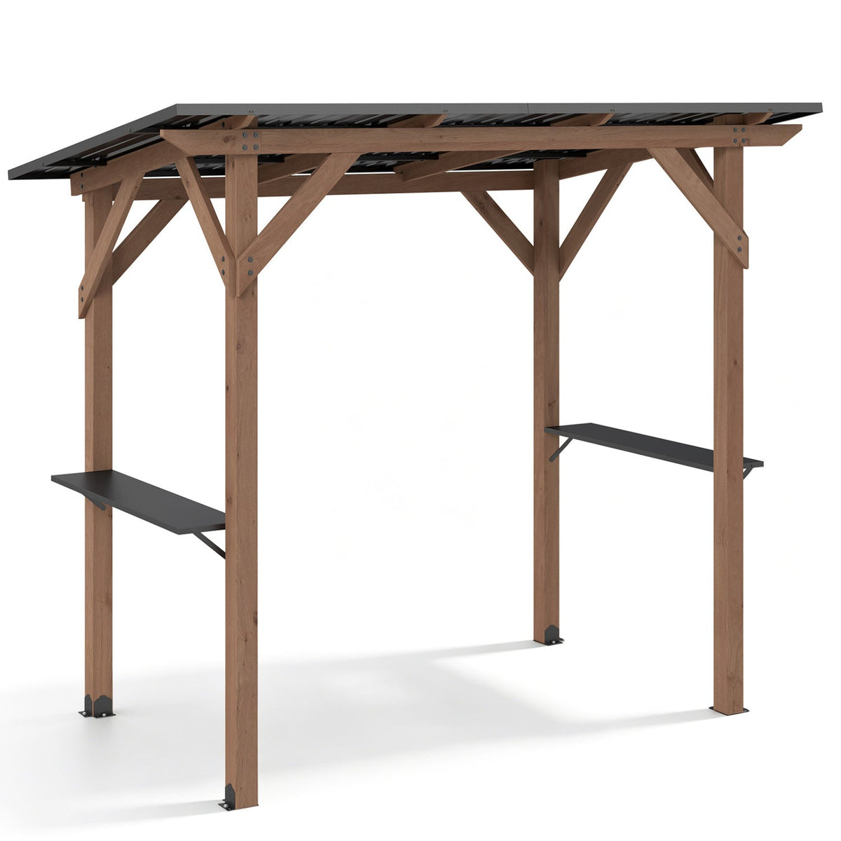 Cedar Wood Grill Gazebo with Galvanized Metal Roof and Side Shelves