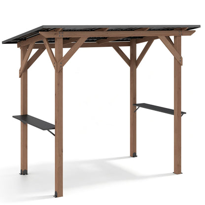 Cedar Wood Grill Gazebo with Galvanized Metal Roof and Side Shelves