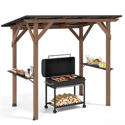 Cedar Wood Grill Gazebo with Galvanized Metal Roof and Side Shelves