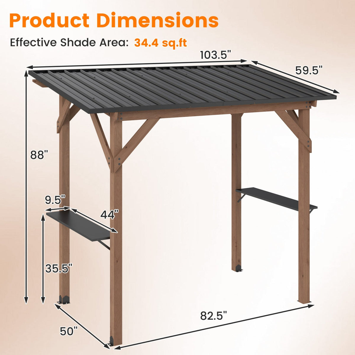 Cedar Wood Grill Gazebo with Galvanized Metal Roof and Side Shelves