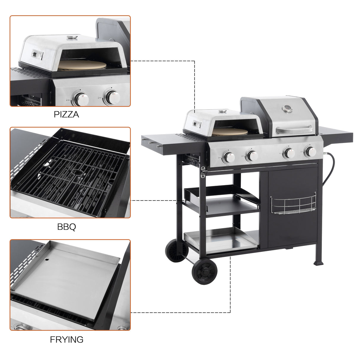 2+2 Multi-Function Gas Grill and Griddle Combo with Pizza Pan and Cover