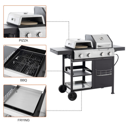 2+2 Multi-Function Gas Grill and Griddle Combo with Pizza Pan and Cover