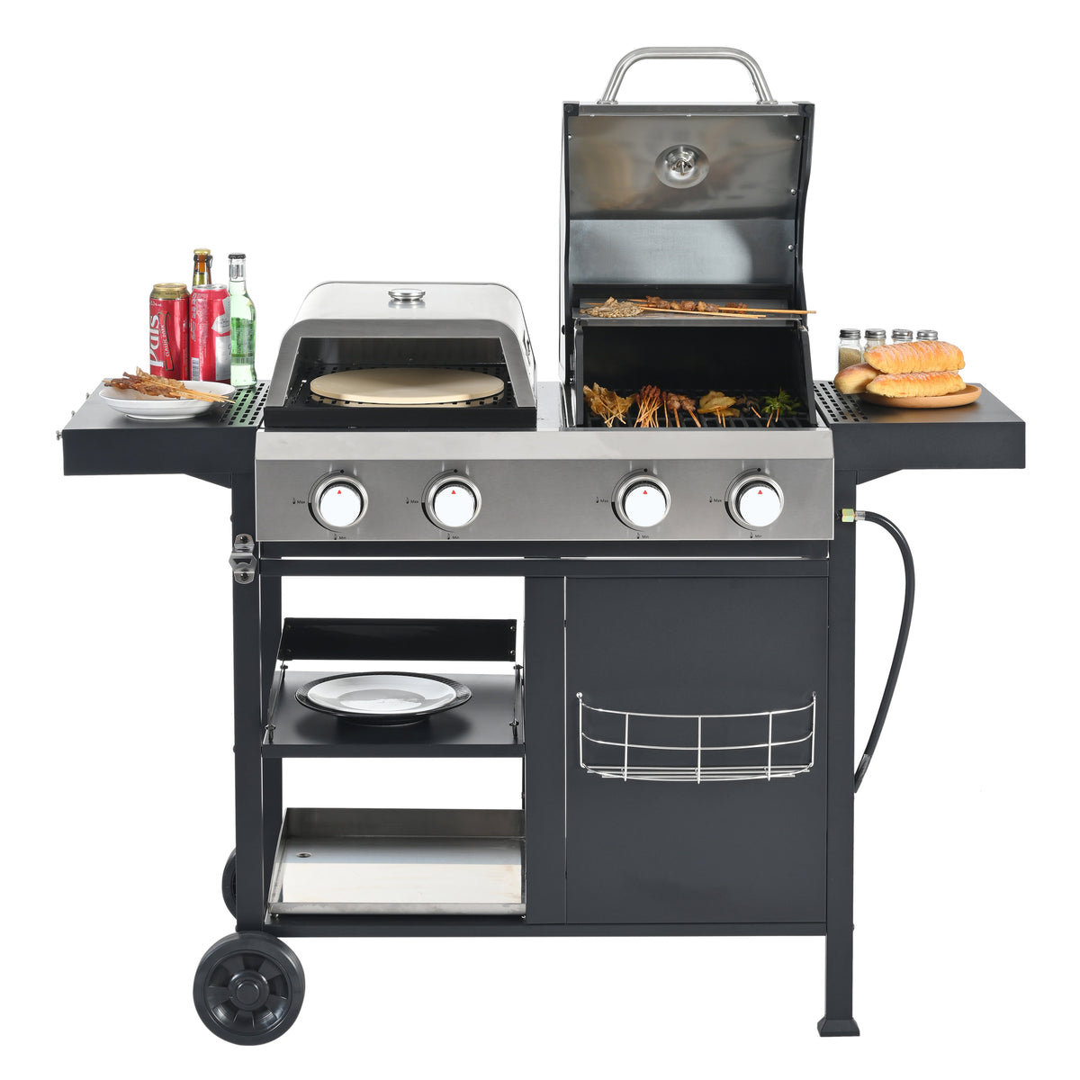 2+2 Multi-Function Gas Grill and Griddle Combo with Pizza Pan and Cover