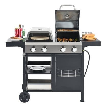 2+2 Multi-Function Gas Grill and Griddle Combo with Pizza Pan and Cover