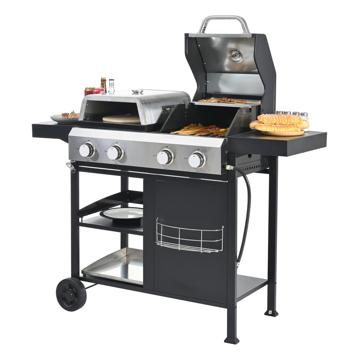 2+2 Multi-Function Gas Grill and Griddle Combo with Pizza Pan and Cover