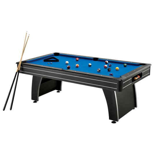 7 Ft Pool Table with Blue Polyester Cloth, Ball Return &amp; Accessories