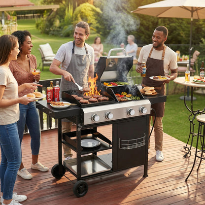 2+2 Multi-Function Gas Grill and Griddle Combo with Pizza Pan and Cover