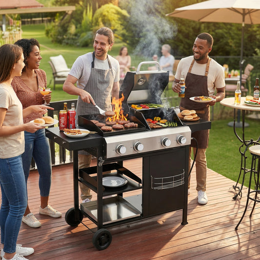 2+2 Multi-Function Gas Grill and Griddle Combo with Pizza Pan and Cover