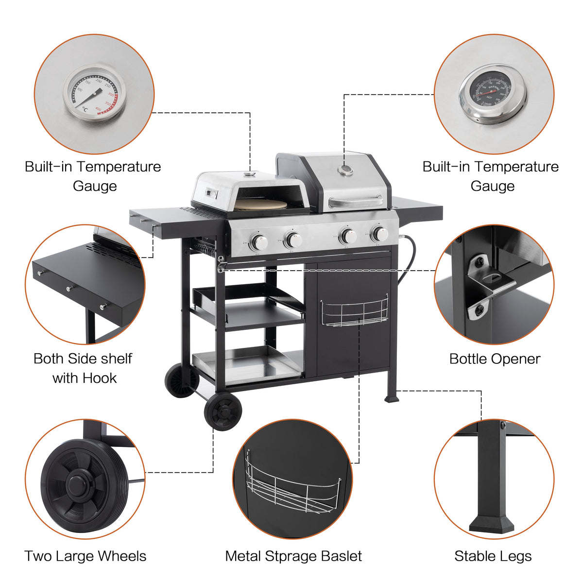 2+2 Multi-Function Gas Grill and Griddle Combo with Pizza Pan and Cover