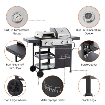 2+2 Multi-Function Gas Grill and Griddle Combo with Pizza Pan and Cover