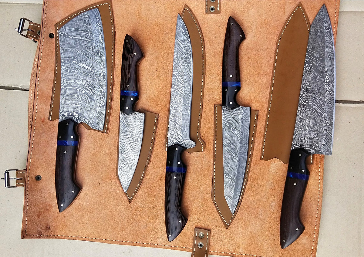 Custom Handmade Chef Knives Set / Kitchen Knives Set / 5Pcs Chef Set / Damascus Blades Chef Knives Set / BBQ Knives Set / Best gift item / Mother Day Gift / Professional Chef For Gift