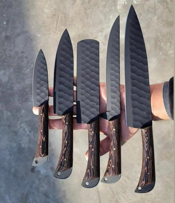 Custom Handmade Chef Knives Set / Kitchen Knives Set / 5Pcs Chef Set / Black Coated Blades Chef Knives Set / BBQ Knives Set / Best gift item / Mother Day Gift / Professional Chef For Gift
