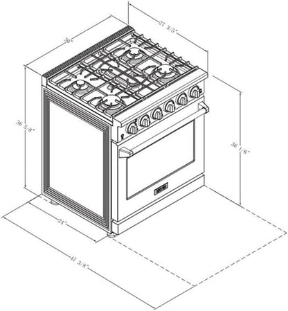 30-Inch Professional Freestanding Pro-Style Natural Gas Range or Liquid Propane Gas Range with 5 Burners, 4.55 Cu.Ft. Oven Capacity, in Stainless Steel - KOS-30RG03M (Stainless Steel)