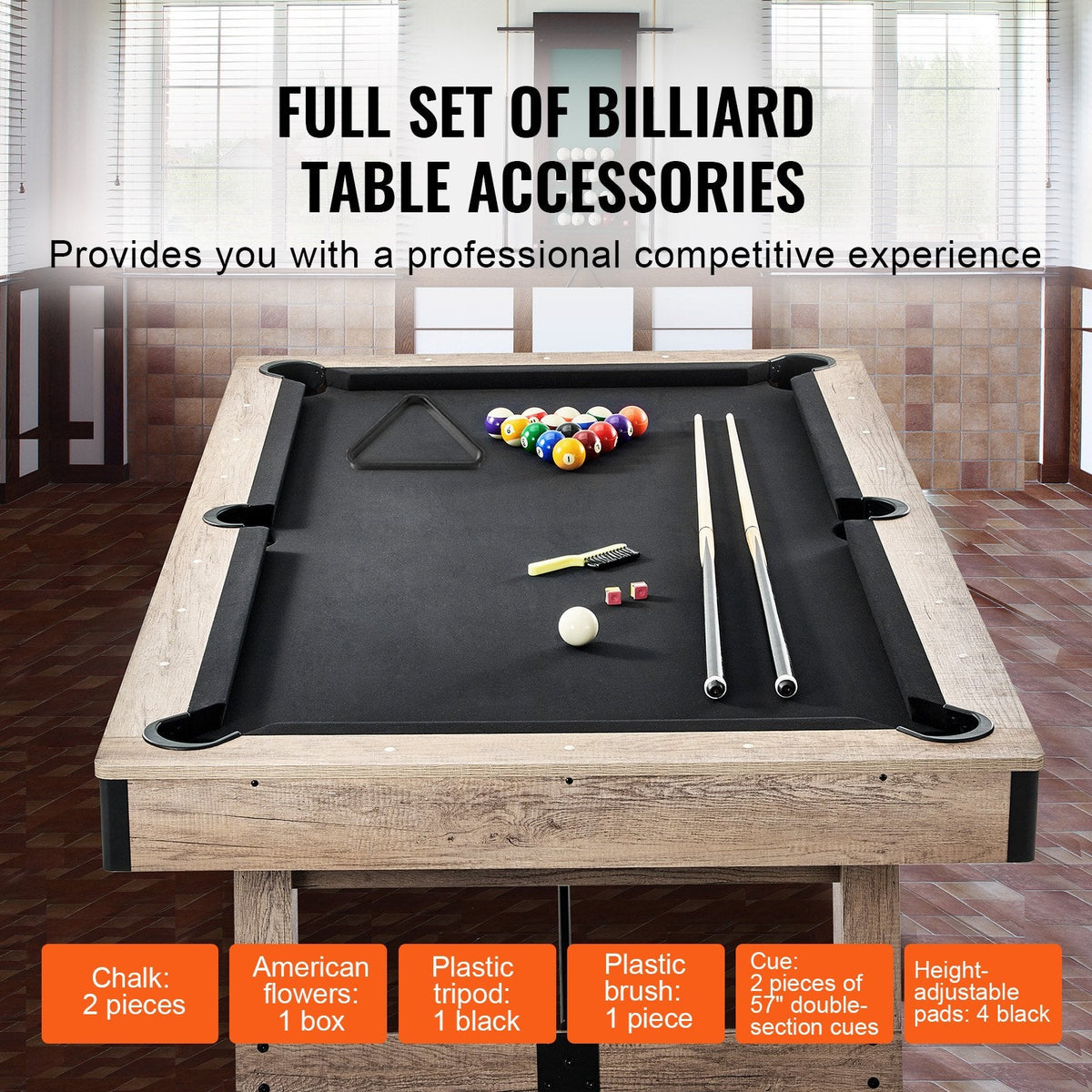 7 Ft Billiards Table with Adjustable Legs and Complete Accessory Set