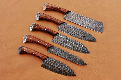 Custom Handmade Chef Knives Set / Kitchen Knives Set / 5Pcs Chef Set / Damascus Blades Chef Knives Set / BBQ Knives Set / Best gift item / Mother Day Gift / Professional Chef For Gift