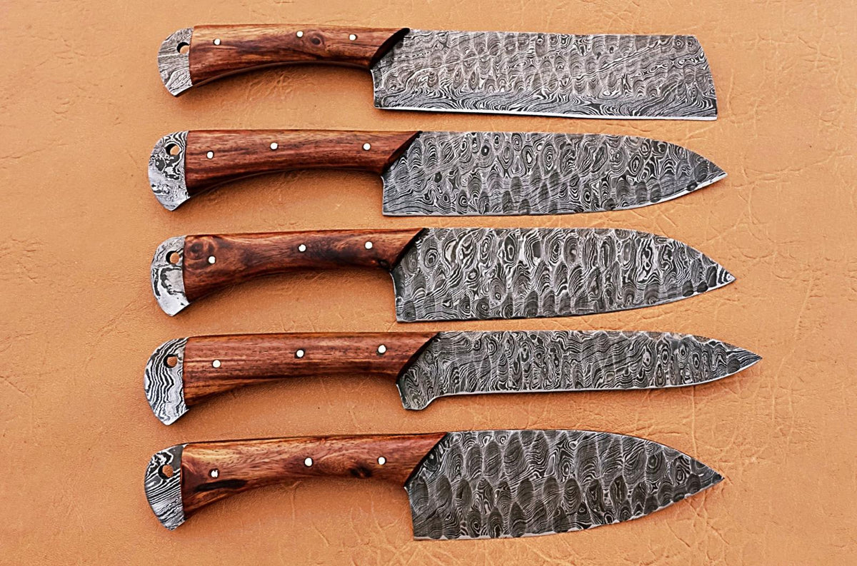 Custom Handmade Chef Knives Set / Kitchen Knives Set / 5Pcs Chef Set / Damascus Blades Chef Knives Set / BBQ Knives Set / Best gift item / Mother Day Gift / Professional Chef For Gift